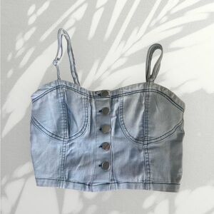 Light Wash Denim Bustier Crop Top Y2K Button Front Cami ✨
